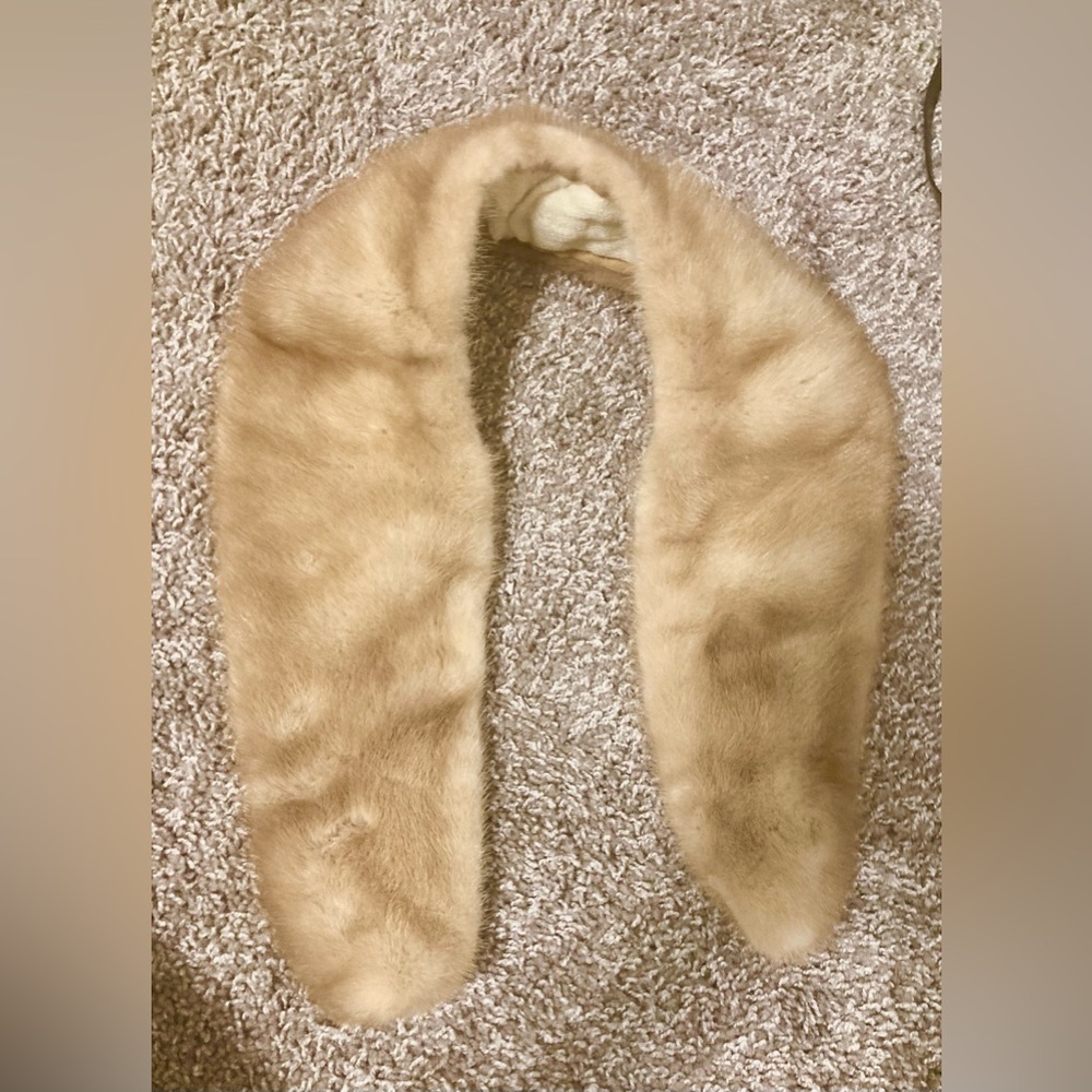 Vintage Genuine Mink Fur Collar Neck Wrap Brown Tan Warm